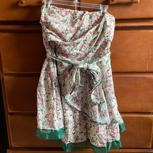 Floral tiered cream strapless ModCloth dress with removable sash